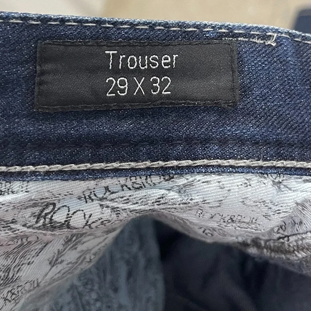 Rock & Roll Cowgirl Jeans Women 29x32 Blue Mid Trouser Flare Boho Mid Rise Denim